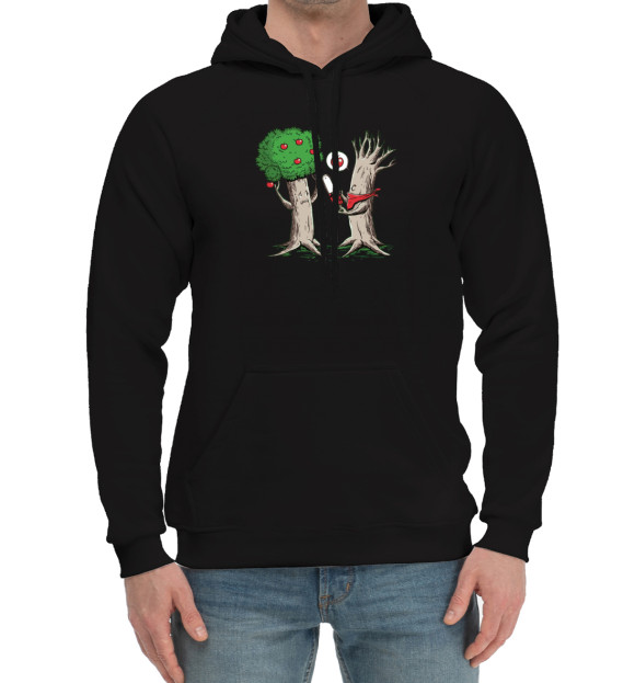 Мужской хлопковый худи с изображением Случай в лесу цвета Черный