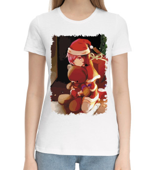 Женская хлопковая футболка Снегурочка с мишкой