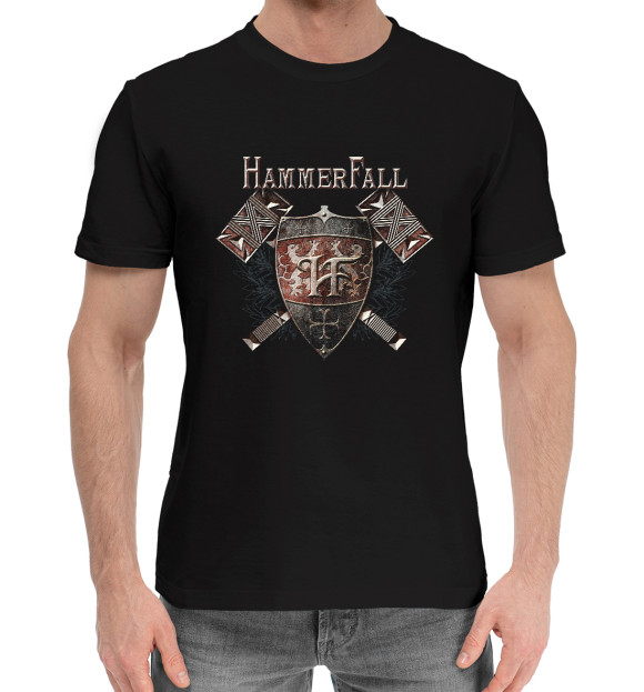 Мужская хлопковая футболка с изображением Hammerfall цвета Черный