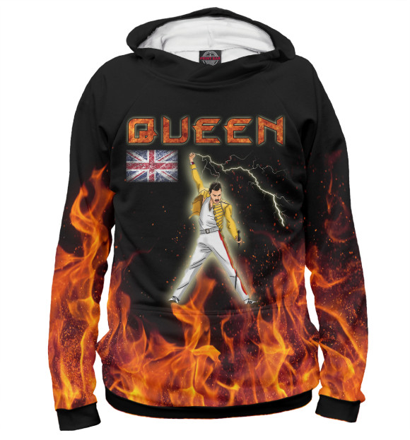 Мужское худи с изображением Queen & Freddie Mercury цвета Белый
