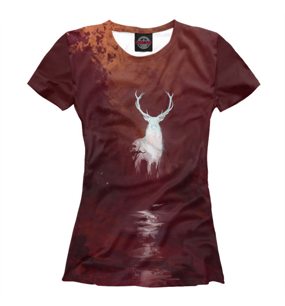 Женская футболка с изображением Осений олень цвета Белый