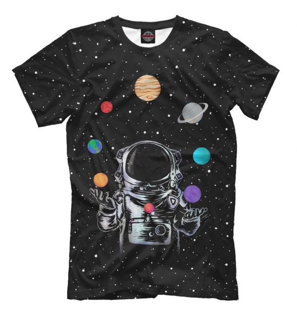 Мужская футболка с изображением Космический жонглер цвета Черный