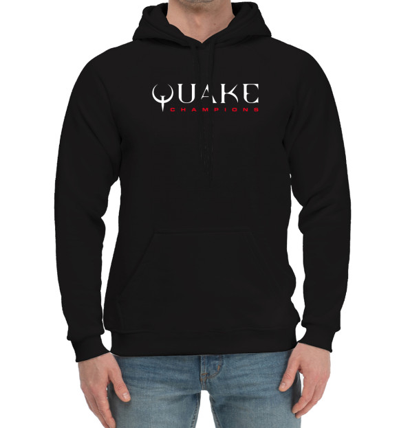 Мужской хлопковый худи с изображением Quake Champions цвета Черный