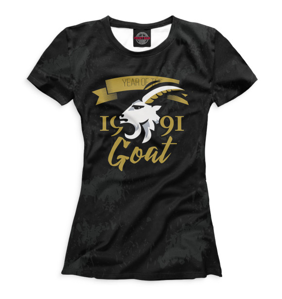 Женская футболка с изображением Год козы — 1991 цвета Белый