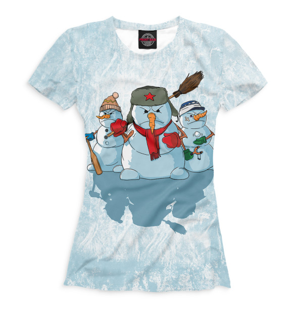 Женская футболка с изображением Уличные боевые снеговики цвета Белый