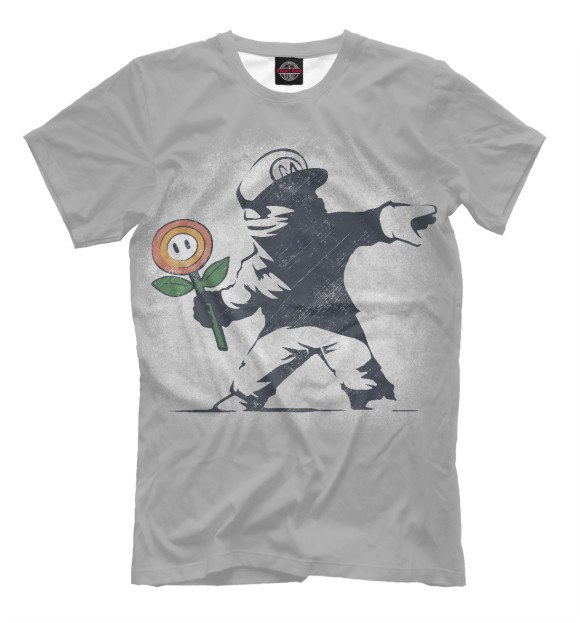 Мужская футболка с изображением Супер Марио цвета Серый