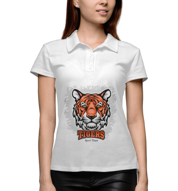 Женское поло с изображением Тигр цвета Белый