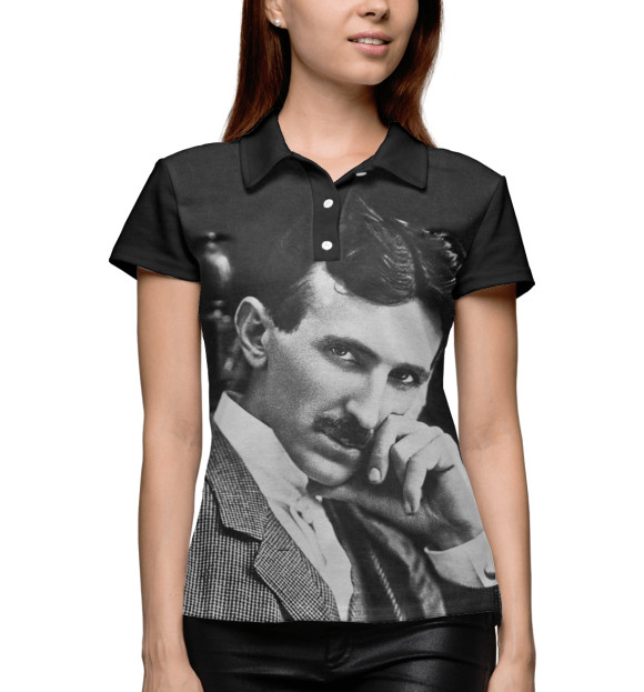 Женское поло с изображением Никола Тесла цвета Белый