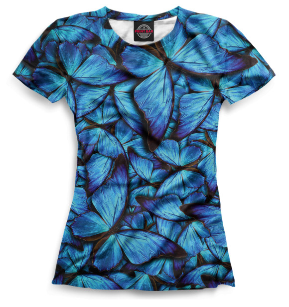 Женская футболка с изображением Синие бабочки цвета Синий
