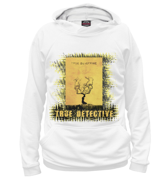 Мужское худи с изображением True detective (yellow theme) цвета Белый