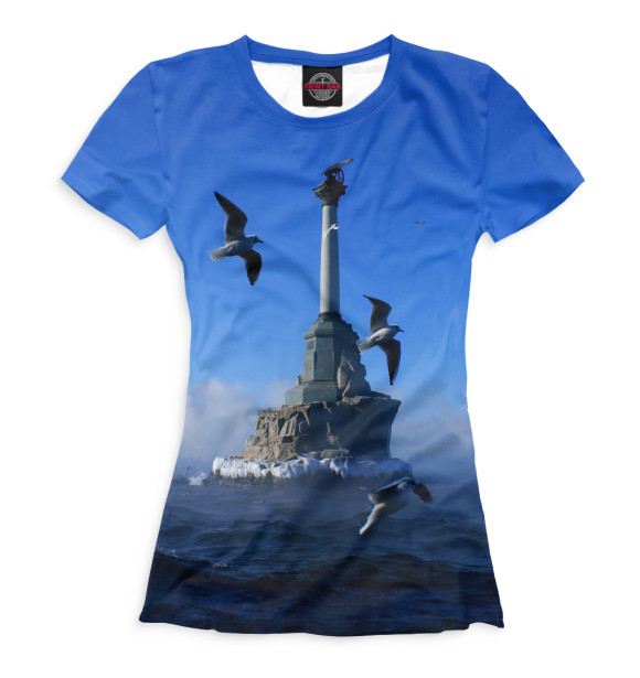 Женская футболка с изображением Памятник затопленным кораблям цвета Голубой