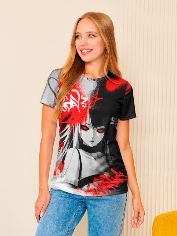 Женская футболка с изображением Аниме девушка цвета Белый