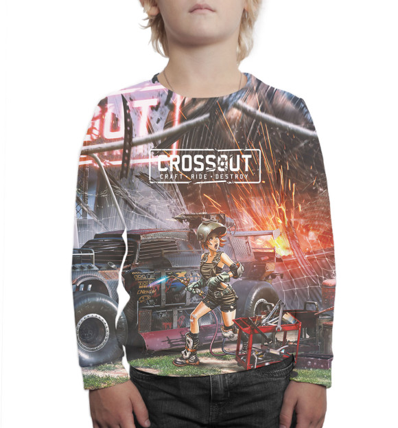 Свитшот для мальчиков с изображением Crossout цвета Белый