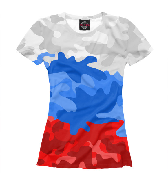 Женская футболка с изображением Камуфлаж флаг России цвета Белый