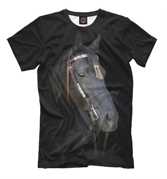 Мужская футболка с изображением Конь вороной цвета Белый