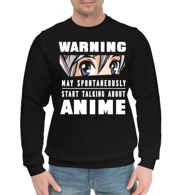 Мужской хлопковый свитшот с изображением Warning Anime цвета Черный