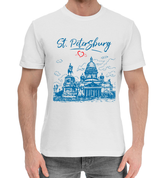 Мужская хлопковая футболка с изображением Санкт-Петербург цвета Белый