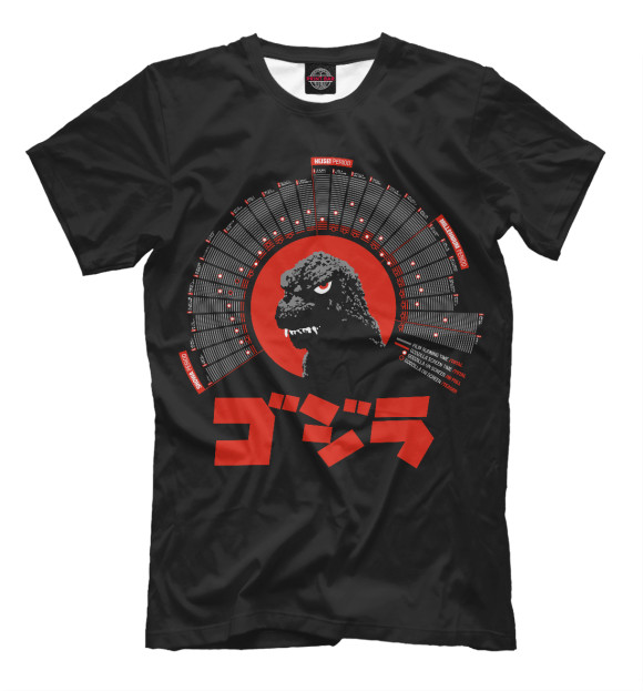 Мужская футболка с изображением Godzilla data цвета Черный
