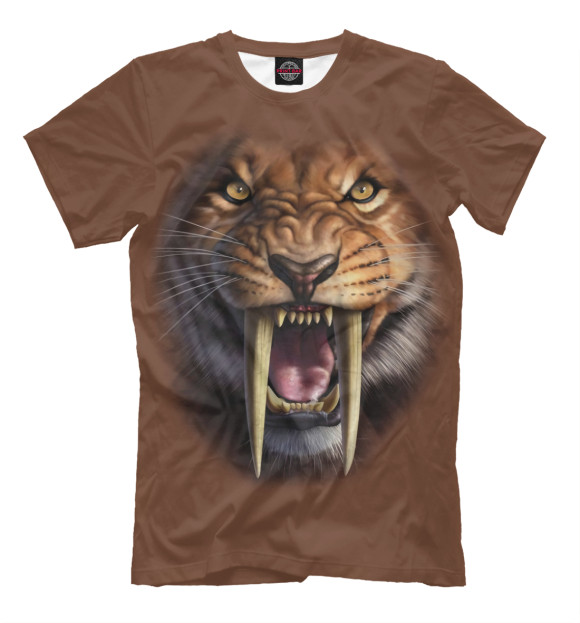 Мужская футболка с изображением Саблезубый тигр цвета Светло-коричневый