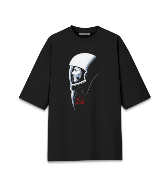Мужская футболка оверсайз с изображением Советский Космос цвета Черный
