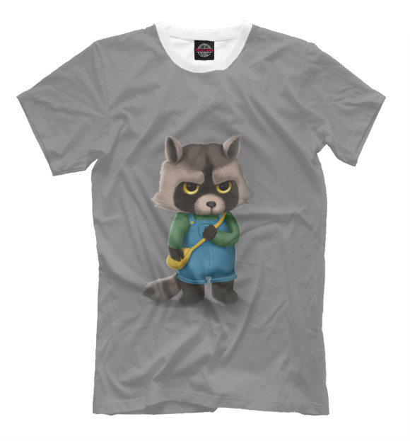 Мужская футболка с изображением Сердитый енот цвета Серый
