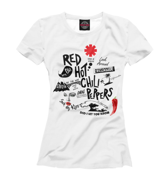 Футболка для девочек с изображением Red Hot Chili Peppers Songs цвета Белый