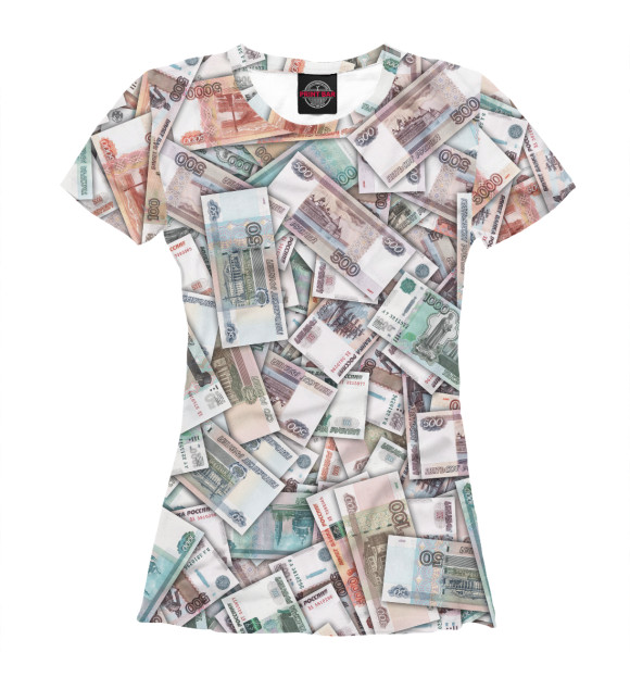 Женская футболка с изображением Куча денег цвета Белый