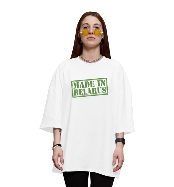 Женская футболка оверсайз с изображением Беларусь цвета Белый