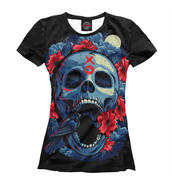 Женская футболка с изображением Birdy Skull цвета Белый