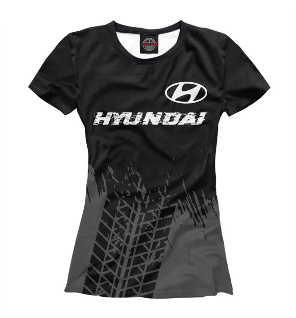 Женская футболка с изображением Hyundai Speed Tires (темный фон) цвета Белый