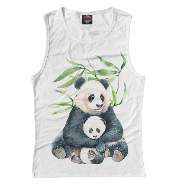 Майка для девочки с изображением Панда с детенышем цвета Белый