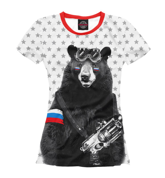 Женская футболка с изображением Армейский медведь цвета Белый