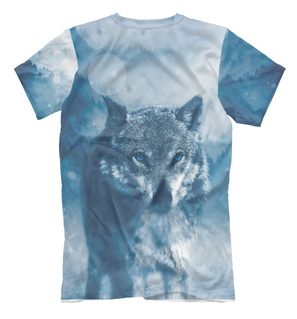 Мужская футболка с изображением Волк в снежном лесу цвета Белый