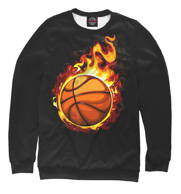 Мужской свитшот с изображением Баскетбольный мяч в огне цвета Белый