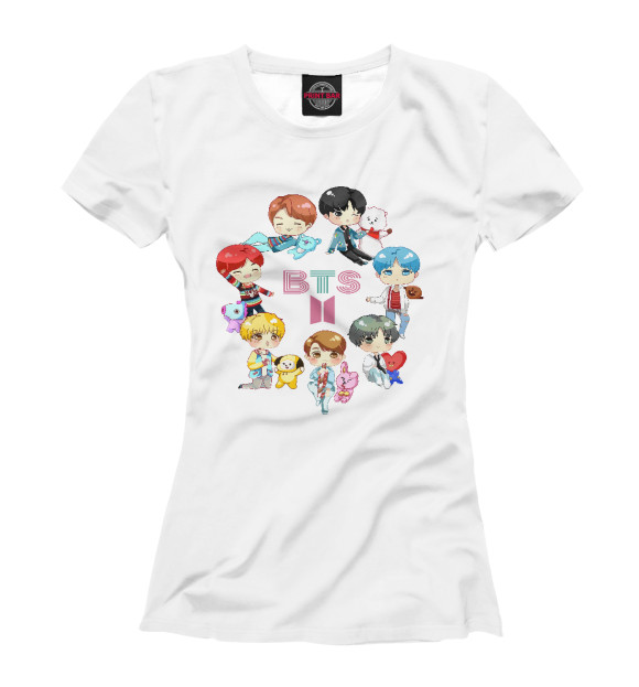 Женская футболка с изображением BTS Toys BT21 БТ21 цвета Белый