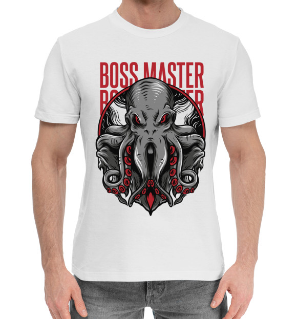 Мужская хлопковая футболка с изображением Boss master цвета Белый