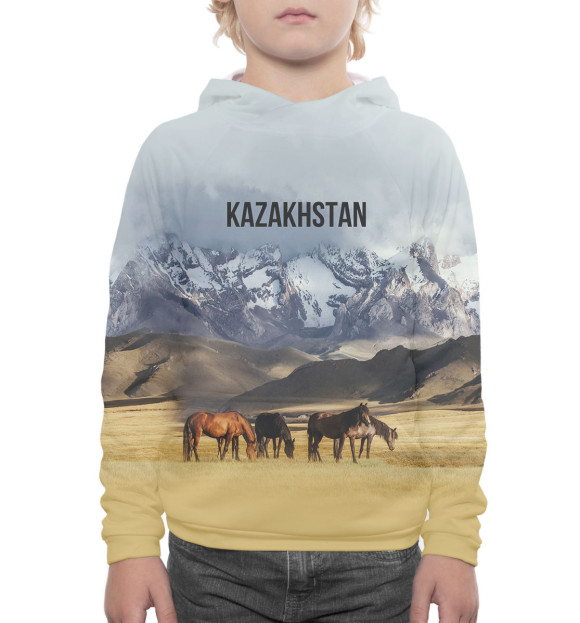 Худи для мальчика с изображением Kazakhstan цвета Белый