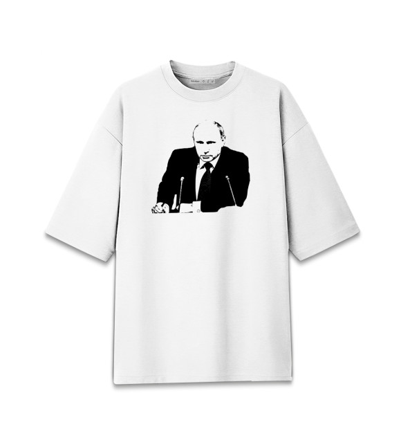 Мужская футболка оверсайз с изображением Путин цвета Белый