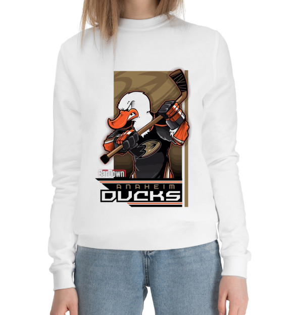 Женский хлопковый свитшот с изображением Anaheim Ducks цвета Белый