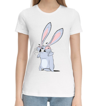 Хлопковая футболка для девочек Нервный заяц
