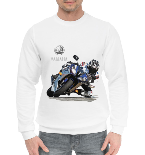 Мужской хлопковый свитшот с изображением Yamaha цвета Белый