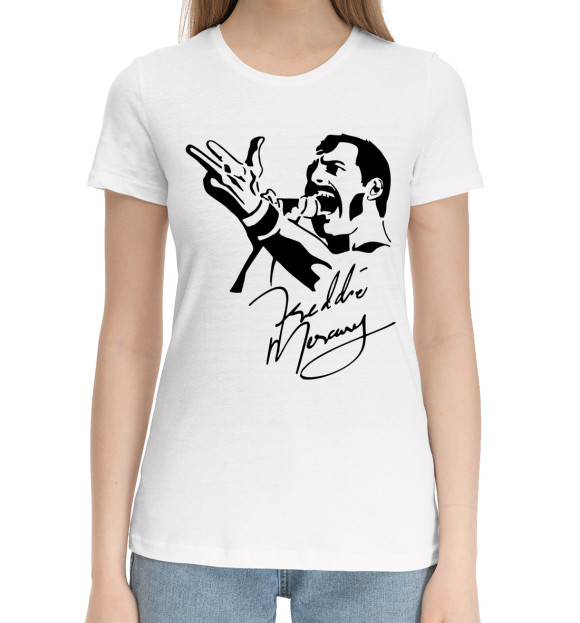 Женская хлопковая футболка с изображением Фредди Меркьюри цвета Белый