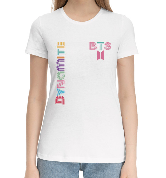 Женская хлопковая футболка с изображением Dynamite, BTS, БТС, Динамит цвета Белый