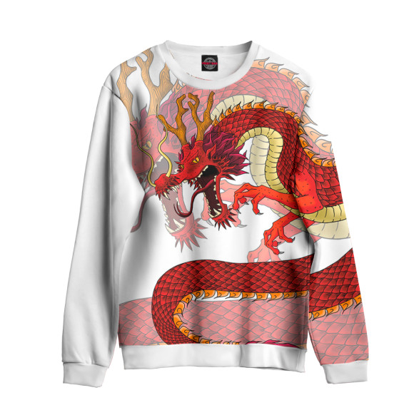 Свитшот для девочек с изображением Красный древесный дракон цвета Белый