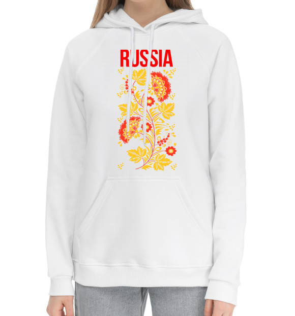 Женский хлопковый худи с изображением Россия цвета Белый