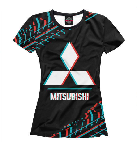 Женская футболка с изображением Значок Mitsubishi Glitch цвета Белый