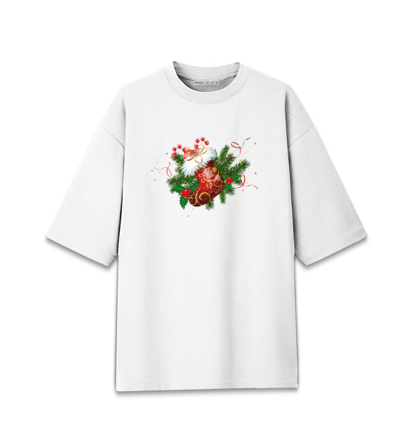 Женская футболка оверсайз с изображением Рождественский носок цвета Белый