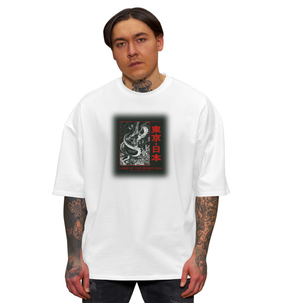 Мужская футболка оверсайз с изображением Харадзюку цвета Белый