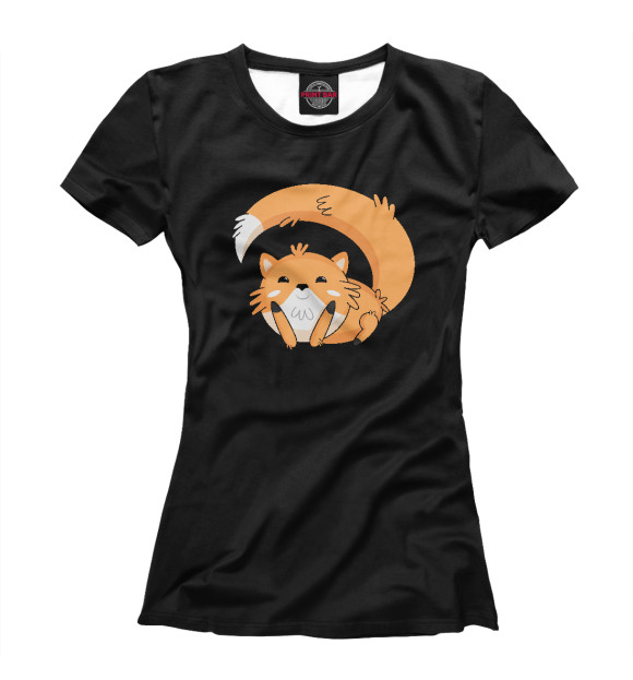 Женская футболка с изображением Милая лисичка (черный фон) цвета Белый