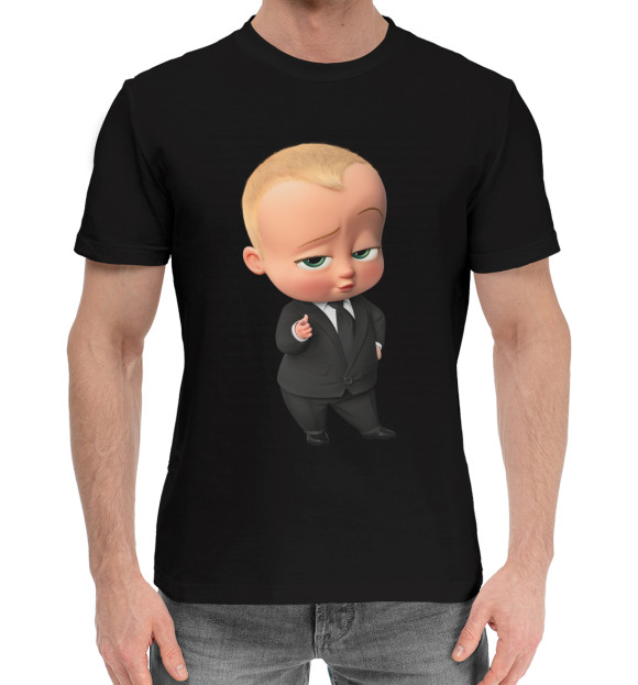 Мужская хлопковая футболка с изображением Босс Молокосос цвета Черный